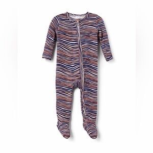 Angel Dear Zigzag Patterned Footie - Blue and Red Bamboo Pajamas Size 6-9 months